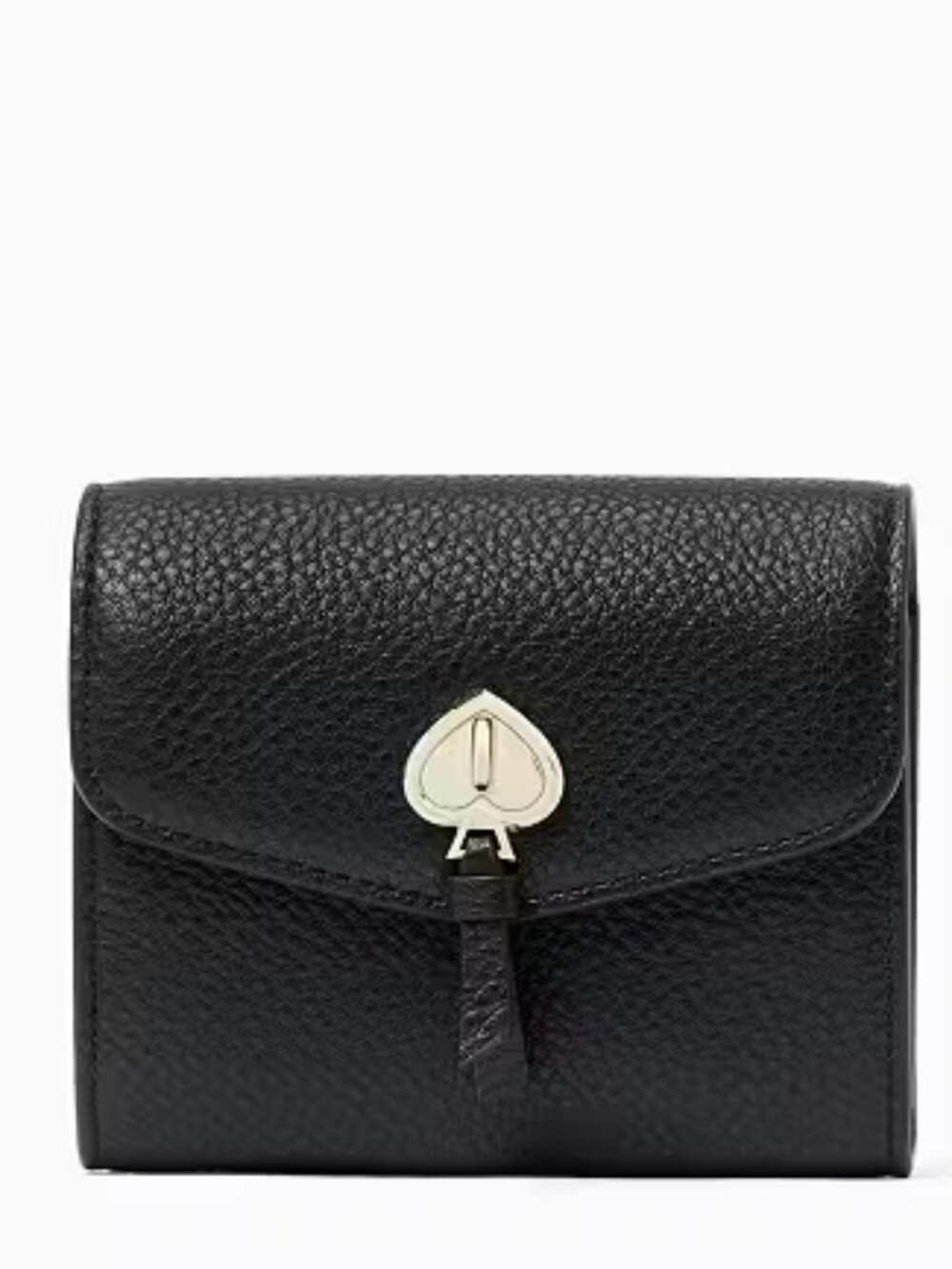Kate Spade Marti Small Flap Wallet in black pebbled leather.